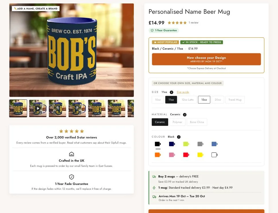 Sipfull of Design product page buy box